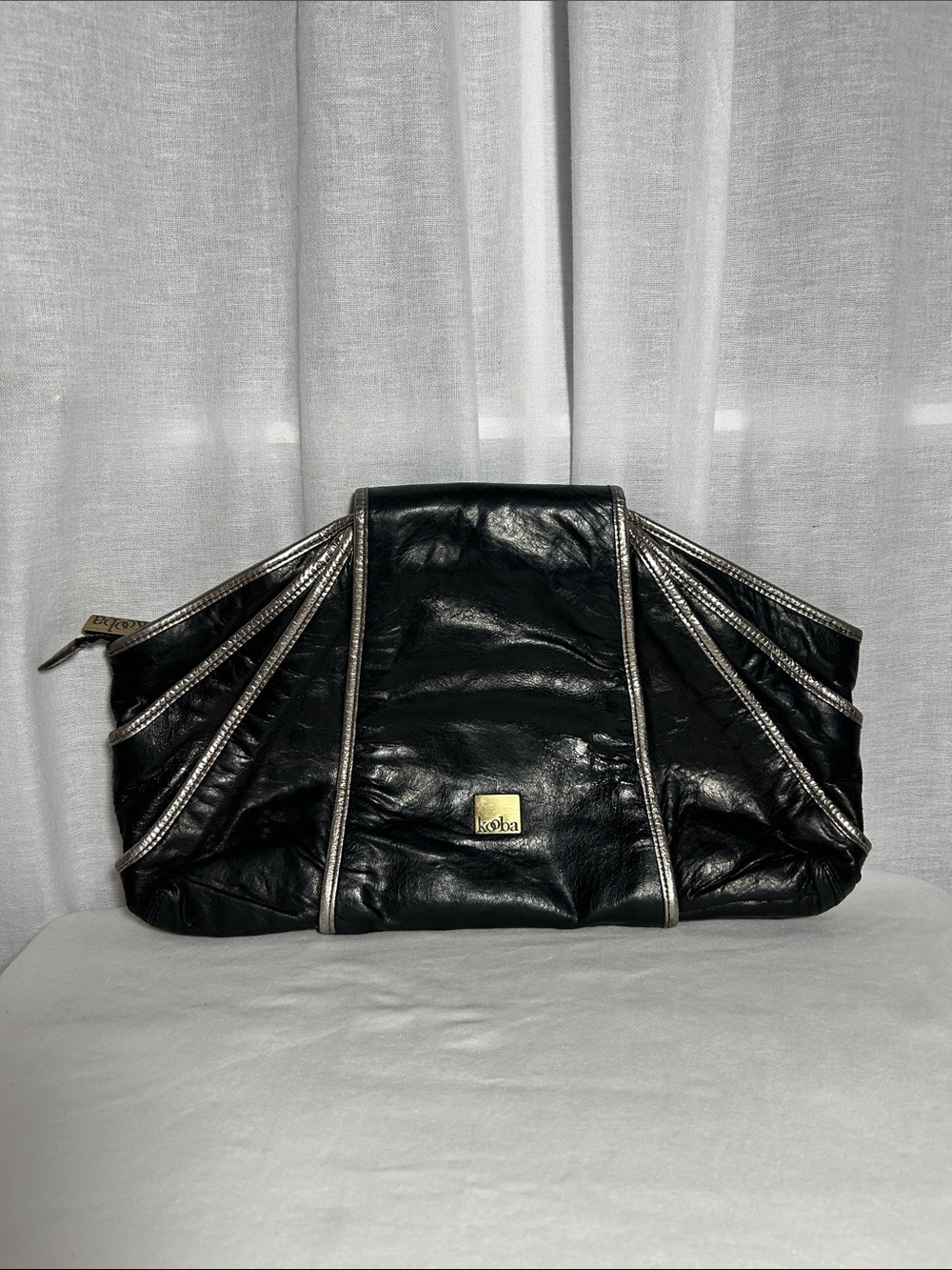 Y2K Vintage | Kooba | Black Leather | Piped Fan Clutch